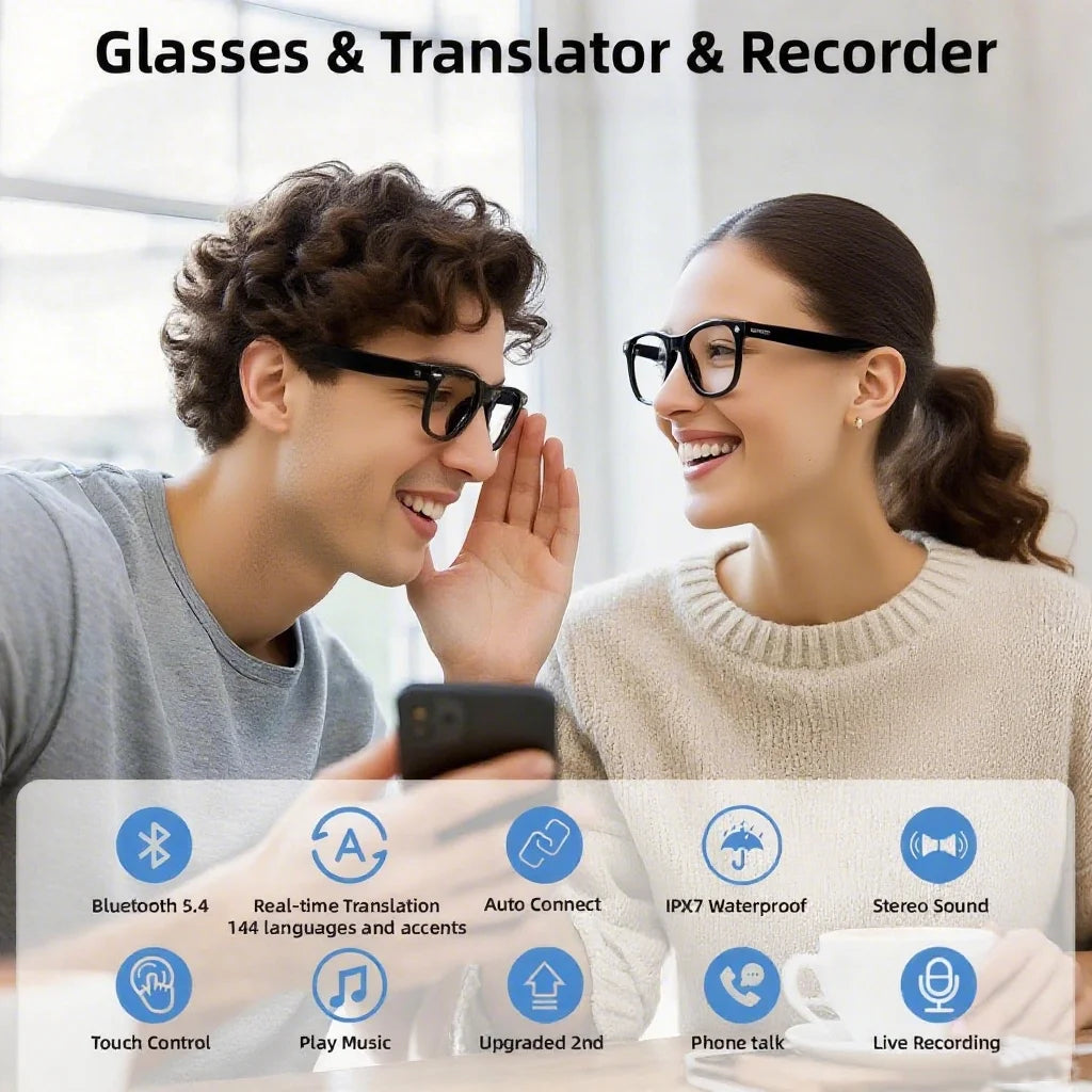 πΆοΈ Smart Glasses with Camera | AI-Powered Multifunction Wearable
πΈ Video & Photo Recording | π§ Bluetooth Calling | π AI Voice Translation | π¦ IP65 Waterproof