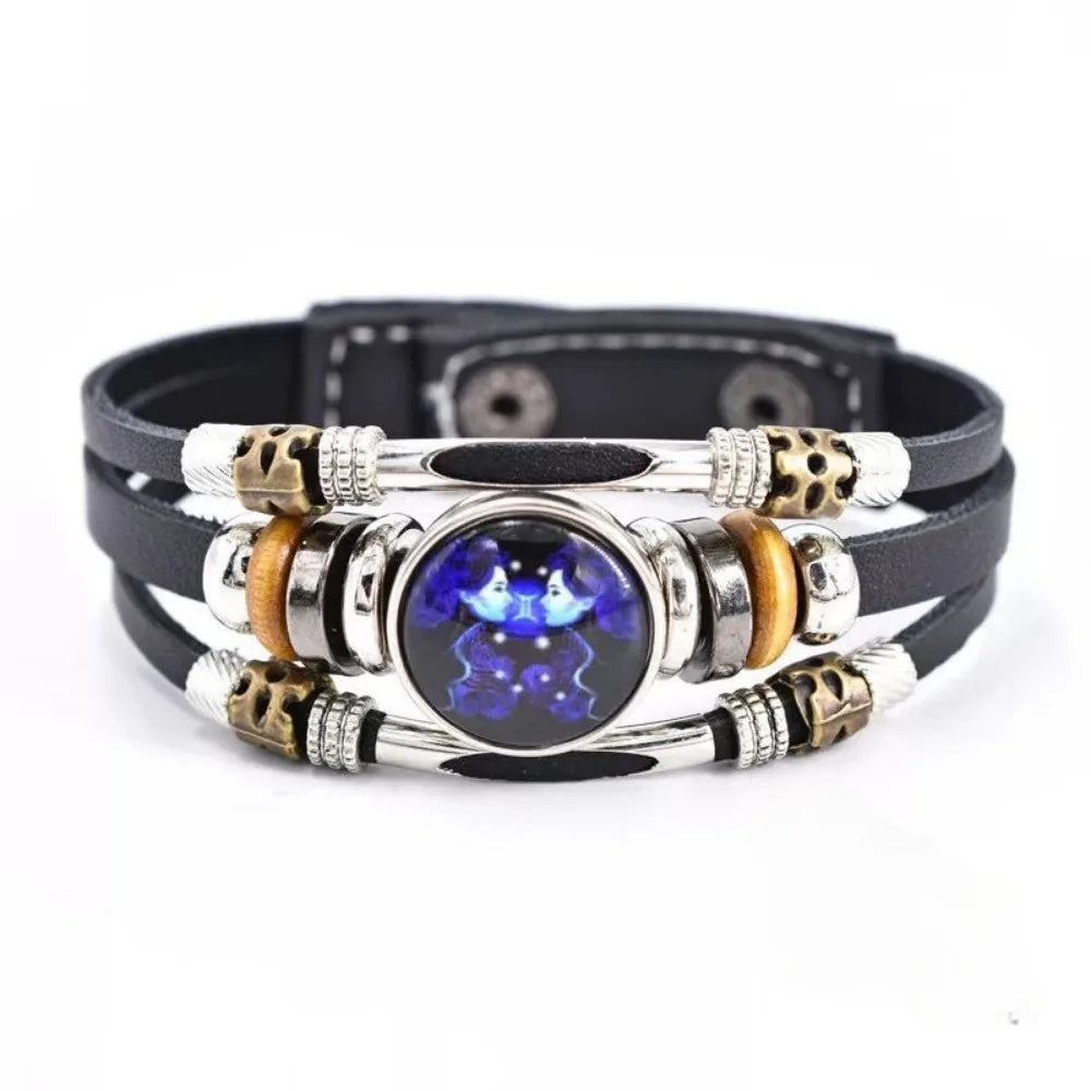 Glow-in-the-Dark Zodiac Bracelet with Retro Beaded Style for Him & Her