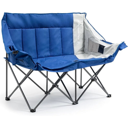 Double Camping Chair Loveseat, Portable Folding Outdoor Lawn Chair with Padded Seats, Armrests, Side Pockets, 440lbs Capacity