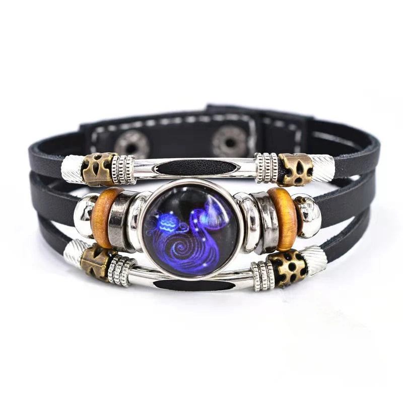 Glow-in-the-Dark Zodiac Bracelet with Retro Beaded Style for Him & Her