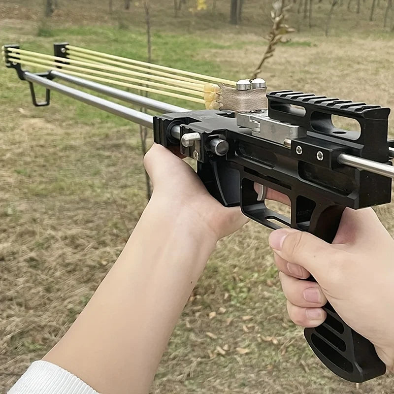 🎯 80LBS Telescopic Long Pole Slingshot with Laser Sight | All-Metal Powerful Hunting Slingshot