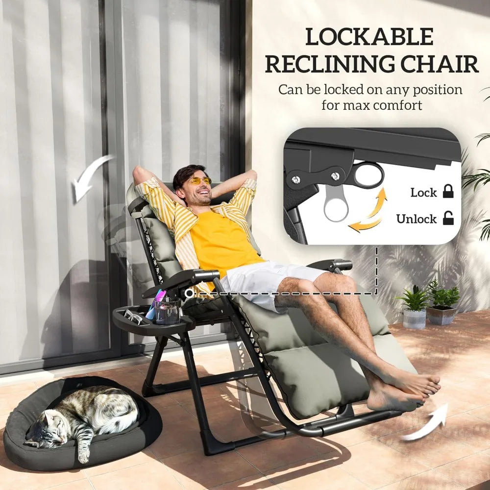 Set of 2 Reclining Zero Gravity Lounge Chairs – Folding Outdoor Relaxation with Removable Cushions