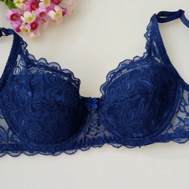 Sexy Floral Lace Push-Up Bra – Women’s Thin Summer Lingerie, Breathable Solid Color Comfort Brassiere