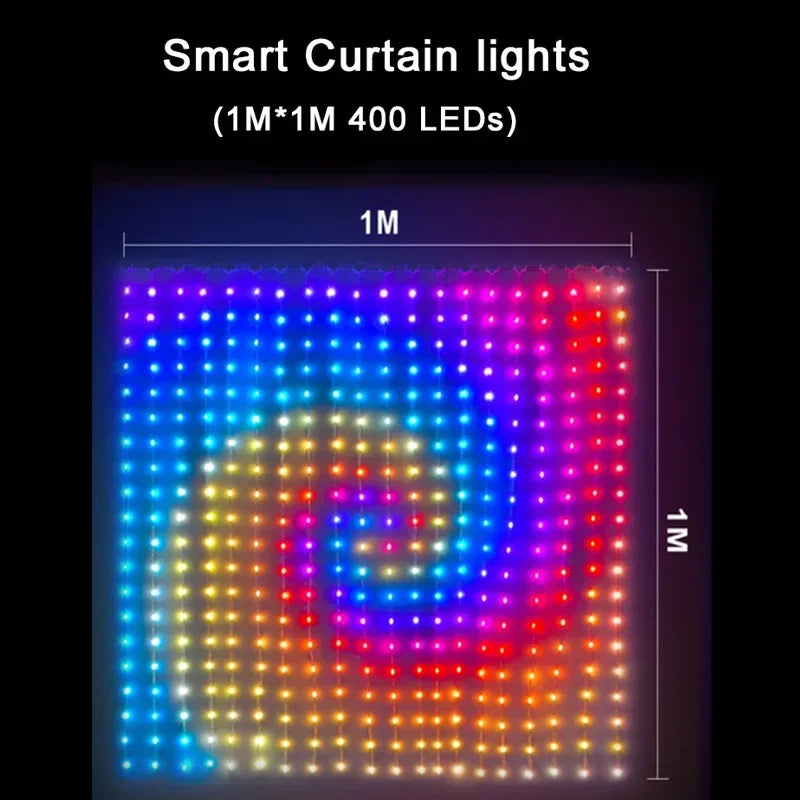 400-LED Smart Curtain Lights – RGB String Lights with Bluetooth App Control, Music Sync & DIY Display for Bedroom or Window Decor