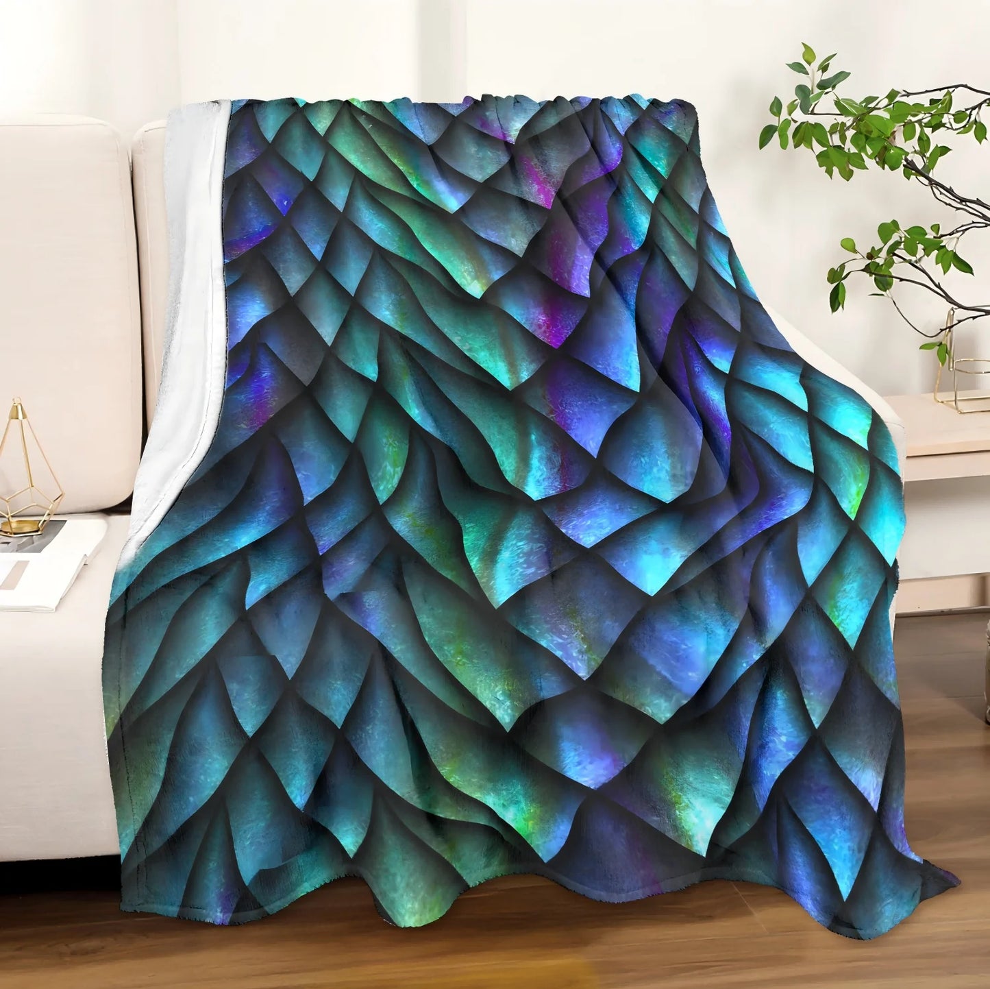 Magic Scale Pattern Flannel Throw Blanket – Soft & Warm All-Season Cozy Blanket for Couch, Bed & Gift Giving