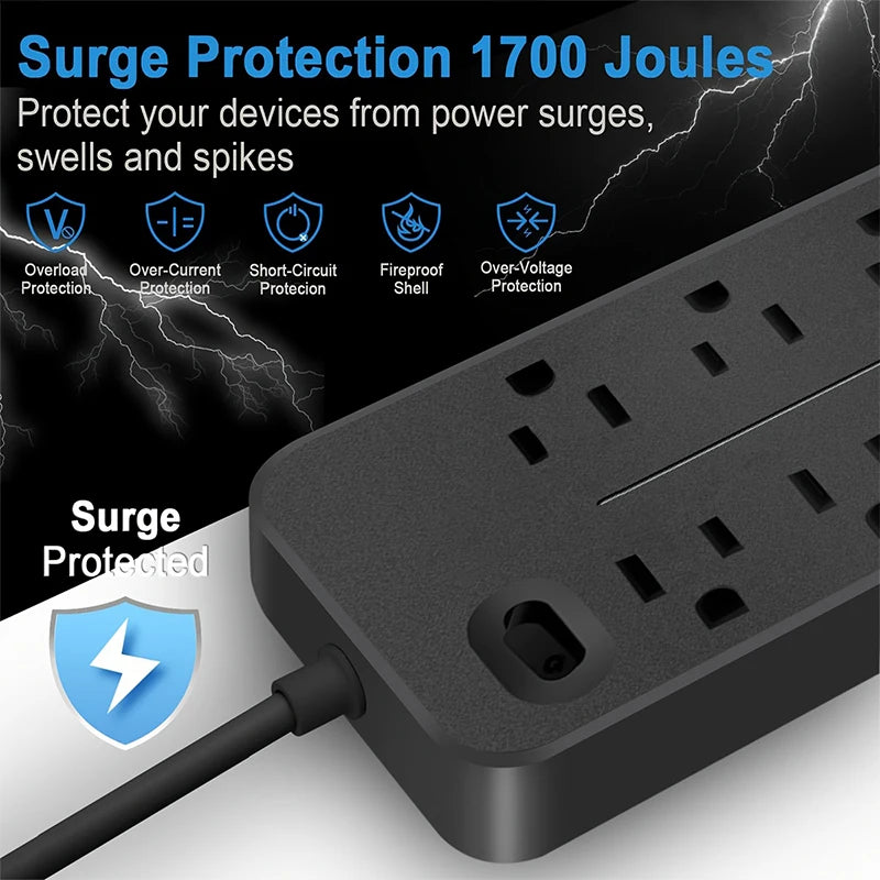 12-Port Power Strip with USB-C – Surge-Protected Extension for Fast Charging & Multi-Device Setup