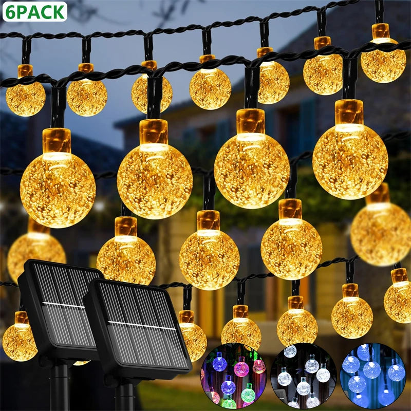 Outdoor Solar Crystal Globe String Lights – 60 LED Waterproof Lights with 8 Modes for Garden, Patio, or Party Decor