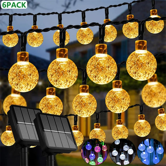 Outdoor Solar Crystal Globe String Lights – 60 LED Waterproof Lights with 8 Modes for Garden, Patio, or Party Decor