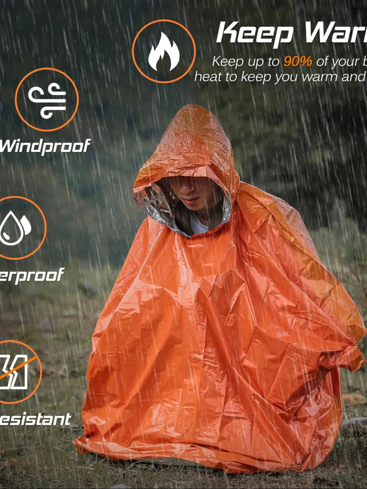 4-Pack Emergency Thermal Ponchos – Insulated, Reflective Raincoats for Outdoor Survival, Camping & Car Gear