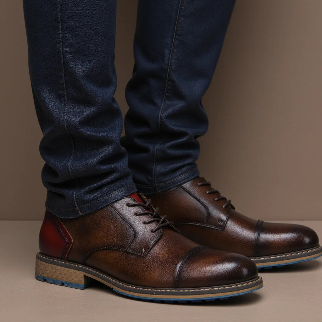 Retro Men’s Derby Shoes – Casual Leather Dress Shoes with Classic Lace-Up Style