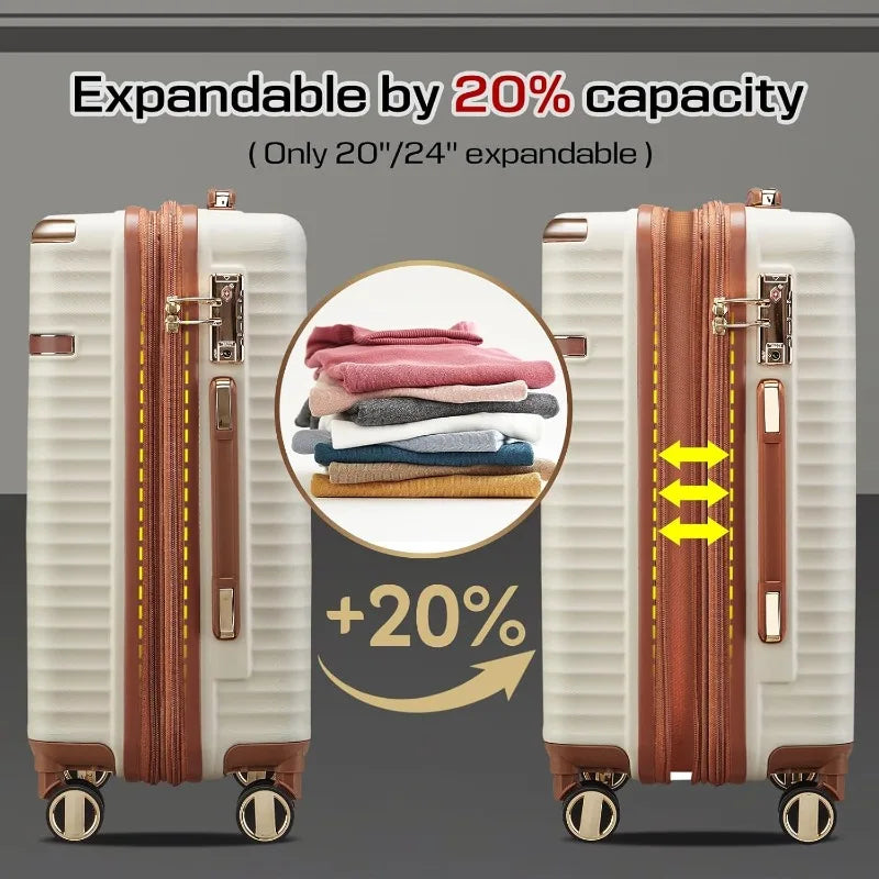 5-Piece Expandable Luggage Set – Lightweight Hard Shell Travel Suitcases with TSA Lock & Spinner Wheels (White)
