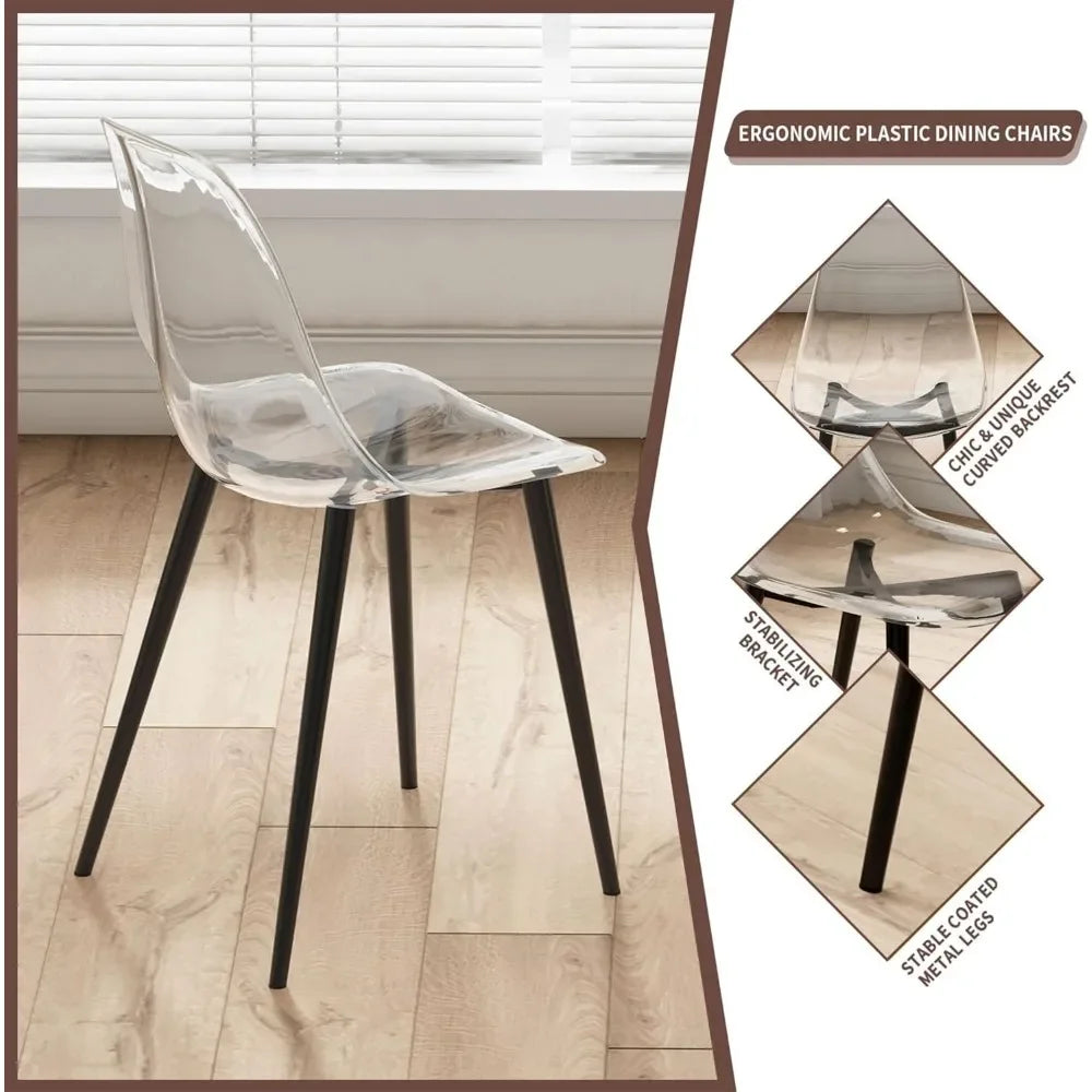 5-Piece Round Glass Dining Table Set for 4 – 47'' Modern Circular Kitchen & Dining Room Table with Clear Glass Top and Chairs