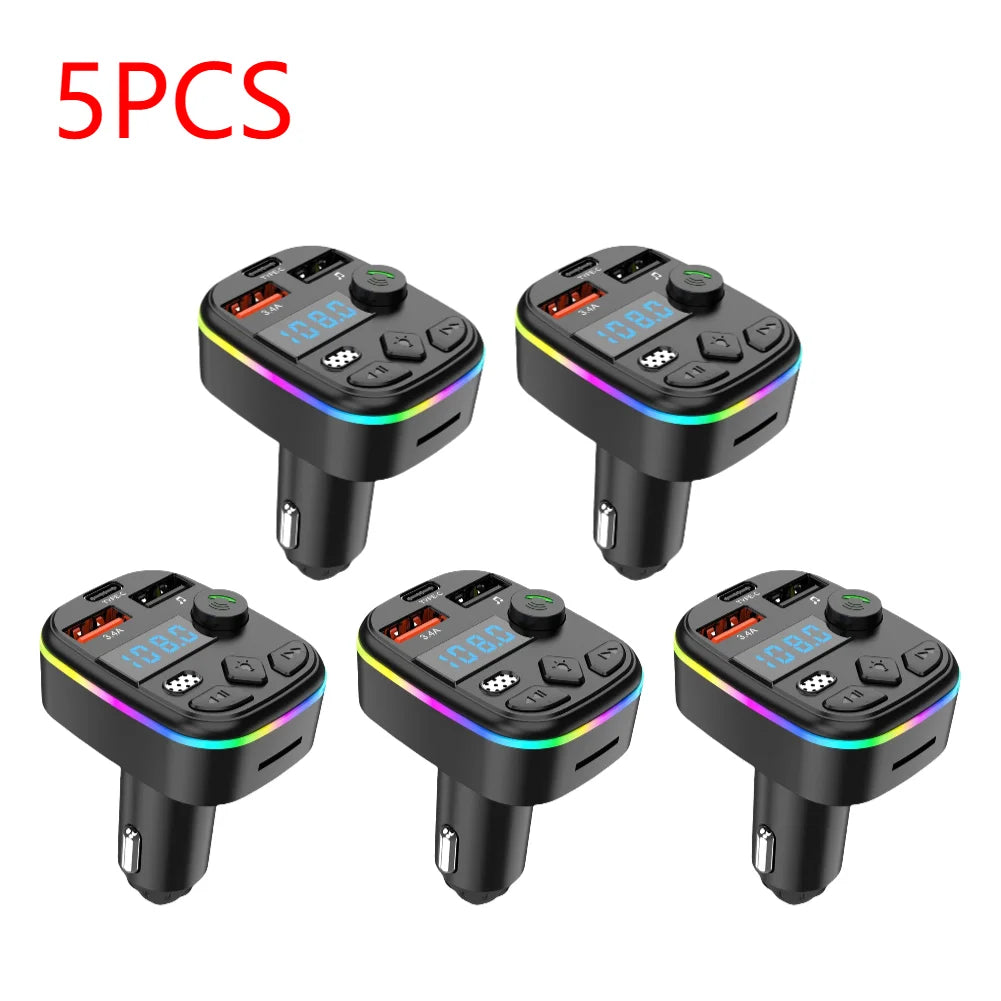 Bluetooth 5.3 FM Transmitter Car Charger – Hands-Free Calls, Dual USB + Type-C, MP3 & TF Card Support