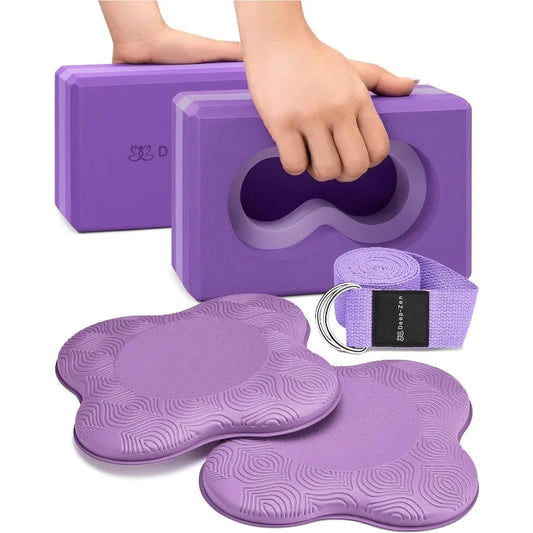 Supportive Yoga Block Set with Knee Pads & Strap – Reduce Wrist Strain, Enhance Every Pose