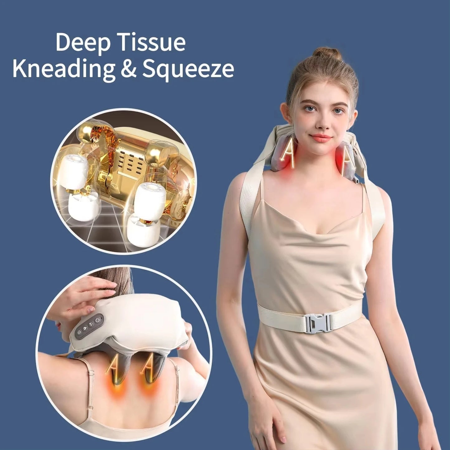 Tuhopeta 6D Neck & Shoulder Massager – Deep Tissue Shiatsu with Kneading & Squeeze Function for Trapezius and Back Muscles