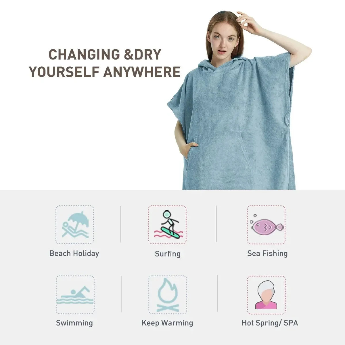 Quick-Dry Surf Poncho Towel – Microfiber Beach Robe & Changing Towel Hoodie for Adults