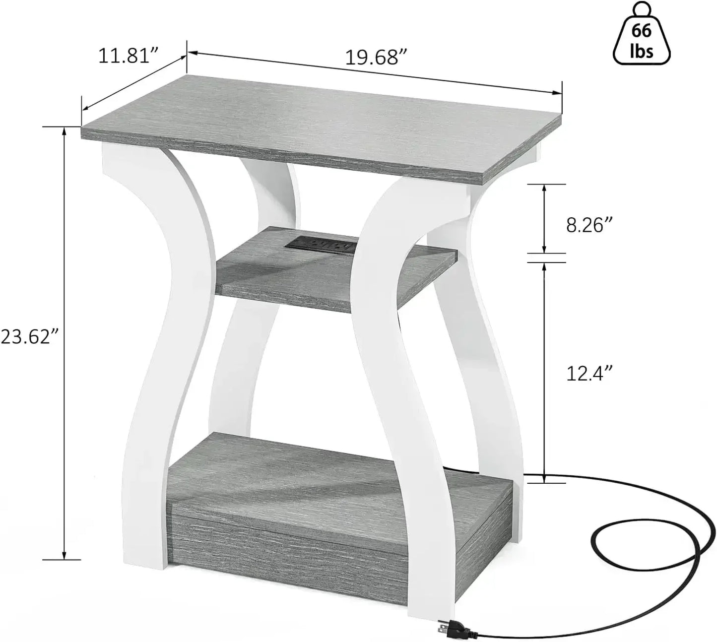 Set of 2 Modern End Tables with USB Ports & Outlets – 3-Tier Nightstands with Storage Shelves and Charging Station