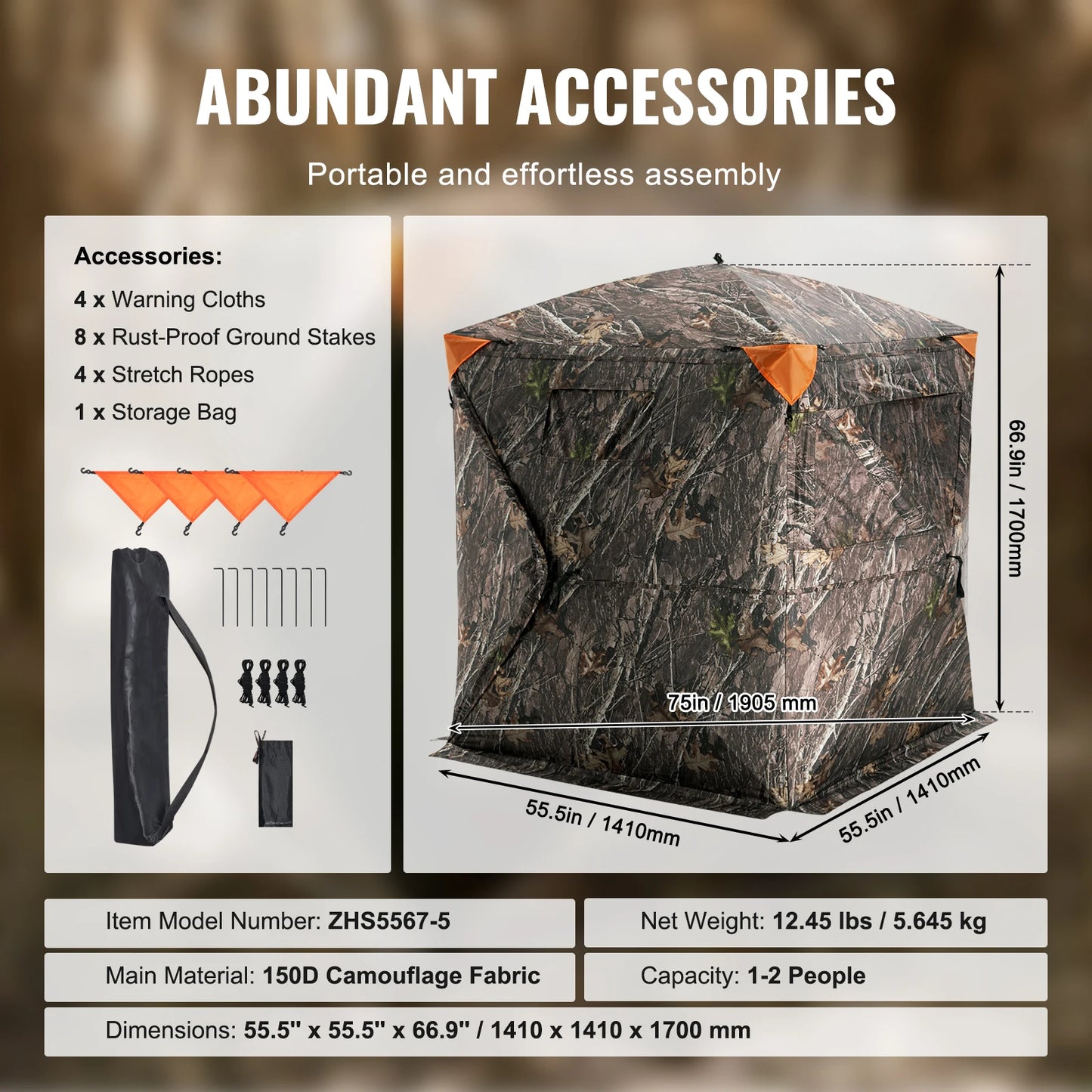 2-3 Person Hunting Blind – 270° See-Through Pop-Up Ground Blind with Carrying Bag, Portable Deer Hunting Tent