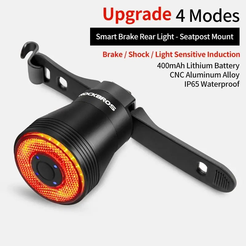 Smart Brake-Sensing Bike Taillight – USB Rechargeable LED Rear Light, IPX6 Waterproof Cycling Accessory