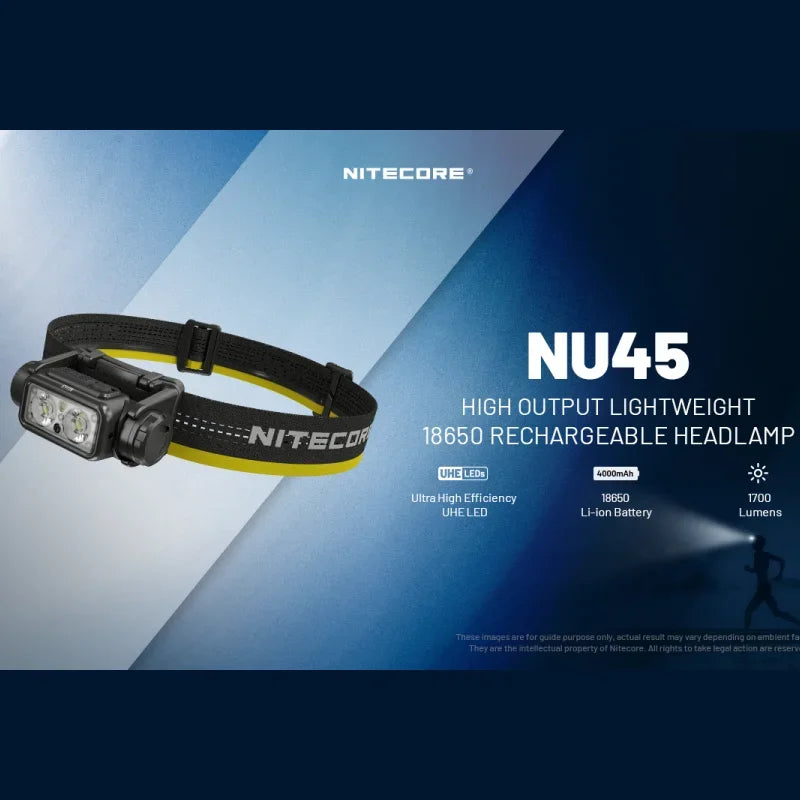 NITECORE NU45 Headlamp – 1700 Lumens Ultra-Bright LED, Rechargeable Type-C Headlight with White & Red Light Modes