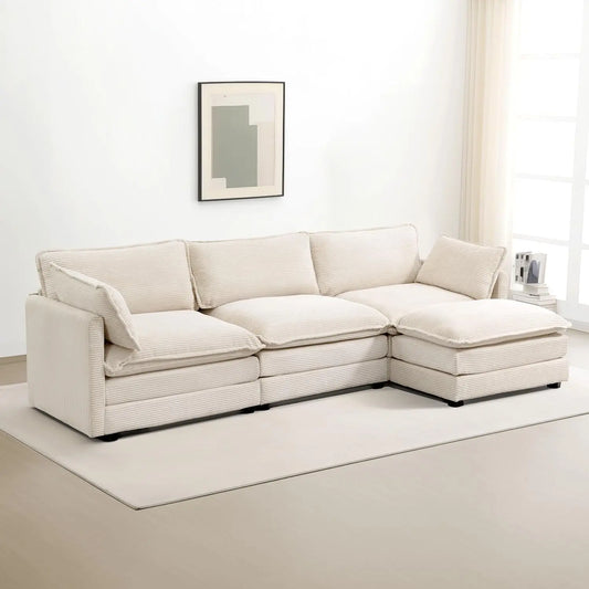 Oversized Modular Corduroy Sectional Sofa – 112" 4-Seat Convertible L-Shaped Couch with Movable Ottoman