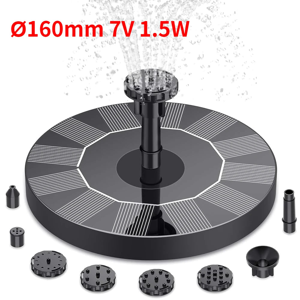 Solar Fountain Pump Kit – 1W/1.5W/2.5W Outdoor Solar Water Fountain with 6 Nozzles for Garden, Pond & Bird Bath Decor