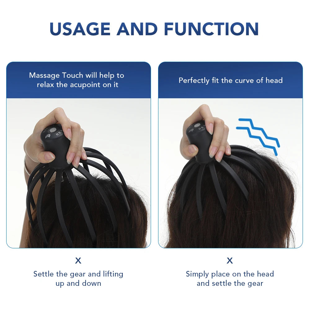 US Stock Electric Octopus Claw Scalp Massager Stress Relief Therapeutic Head Scratcher Relief Hair Stimulation Head Massager