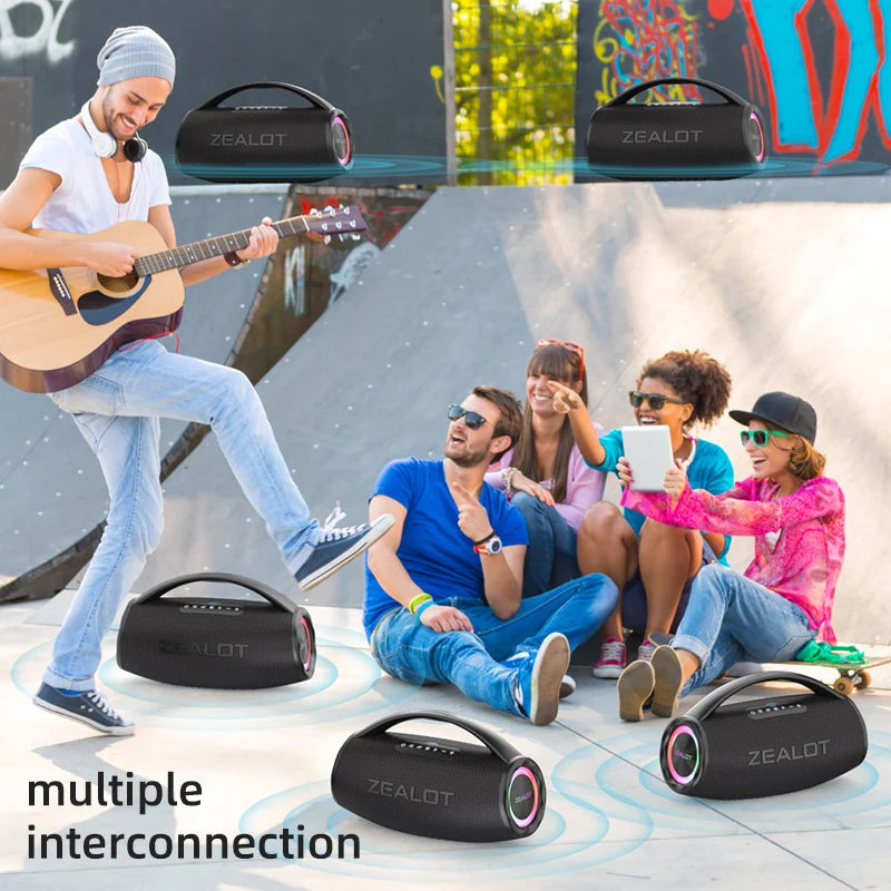 Zealot S97 80W Bluetooth Speaker – Portable Wireless Subwoofer with RGB Lights, Waterproof, 360° Stereo Surround, TWS & FM Radio
