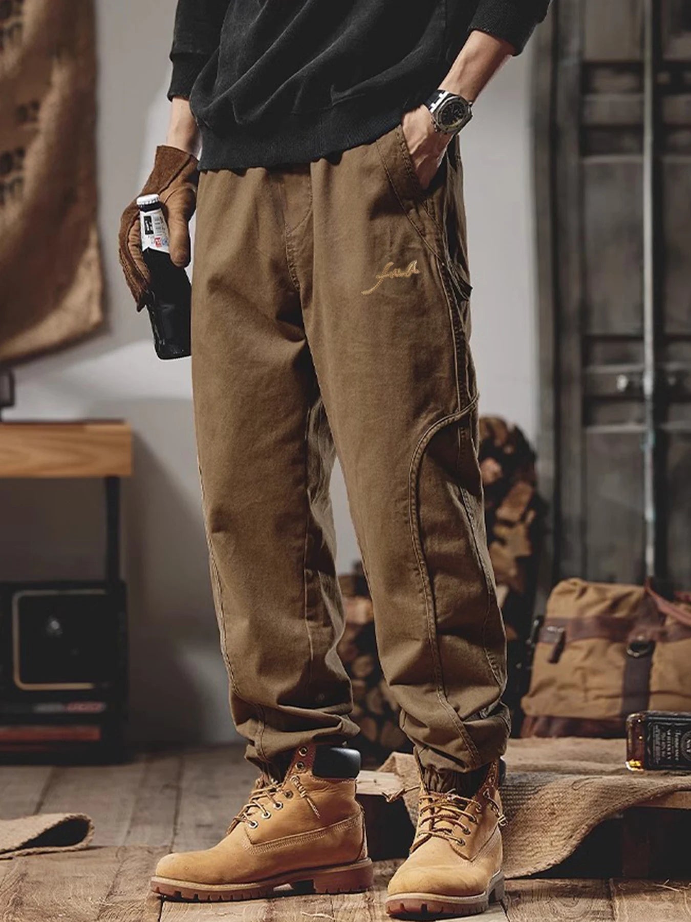 Men’s Casual Multi-Pocket Work Pants – Relaxed Fit Outdoor Trousers for Fall & Everyday Use