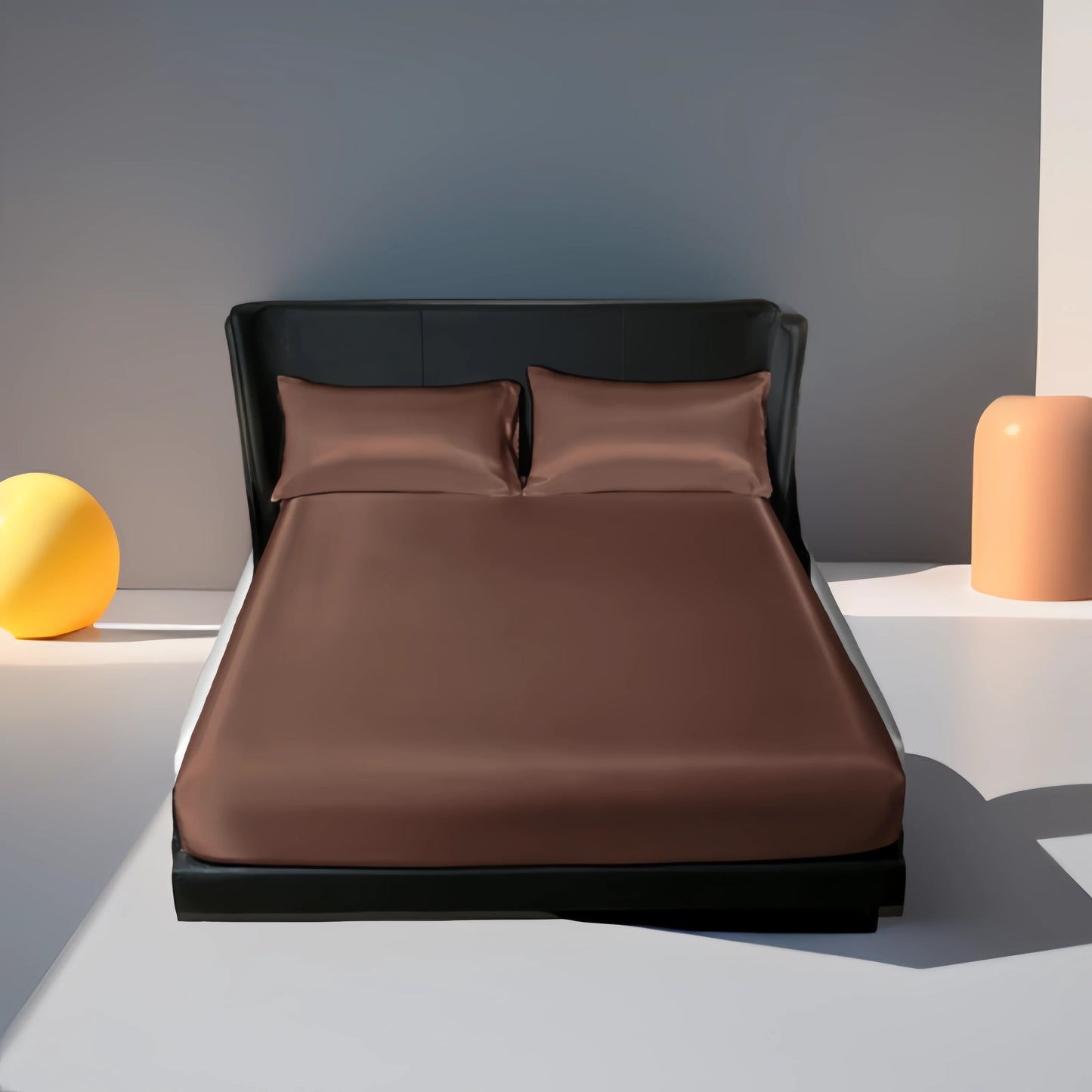 3-Piece Satin Fitted Sheet Set – Luxury Solid Color Bed Cover with Pillowcases & 4-Corner Elastic Fit
