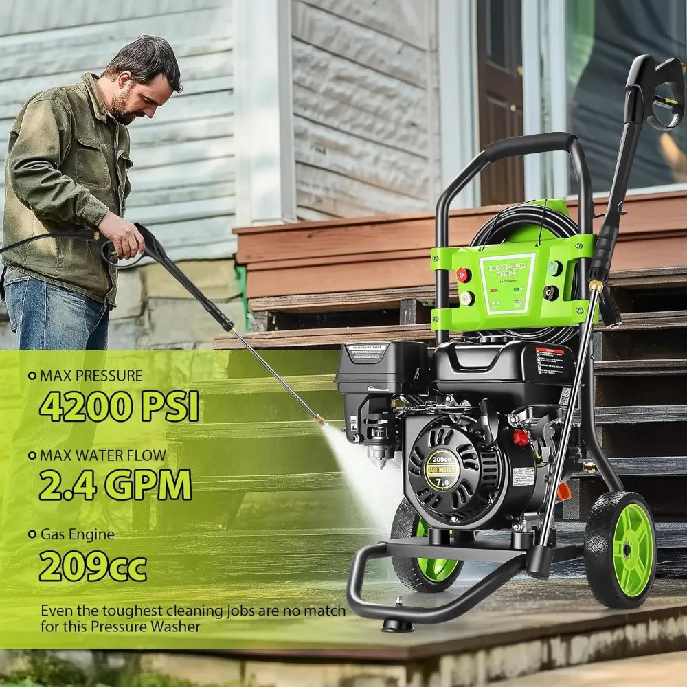 4200 PSI Gas Pressure Washer – 4.0 GPM 209CC Commercial Power Washer with 25ft Hose & 4 Quick-Connect Nozzles
