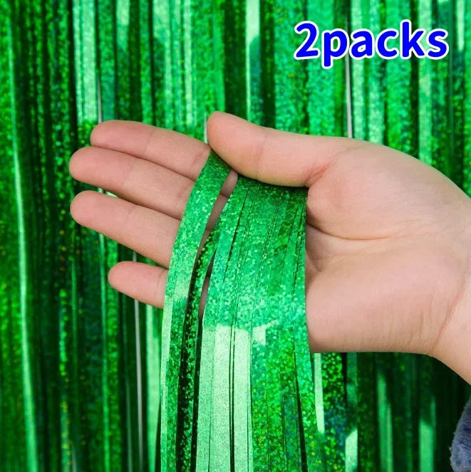 2-Pack Metallic Tinsel Fringe Curtains – 2x1M Glitter Party Backdrops for Birthday, Wedding, Bachelorette & Event Decor