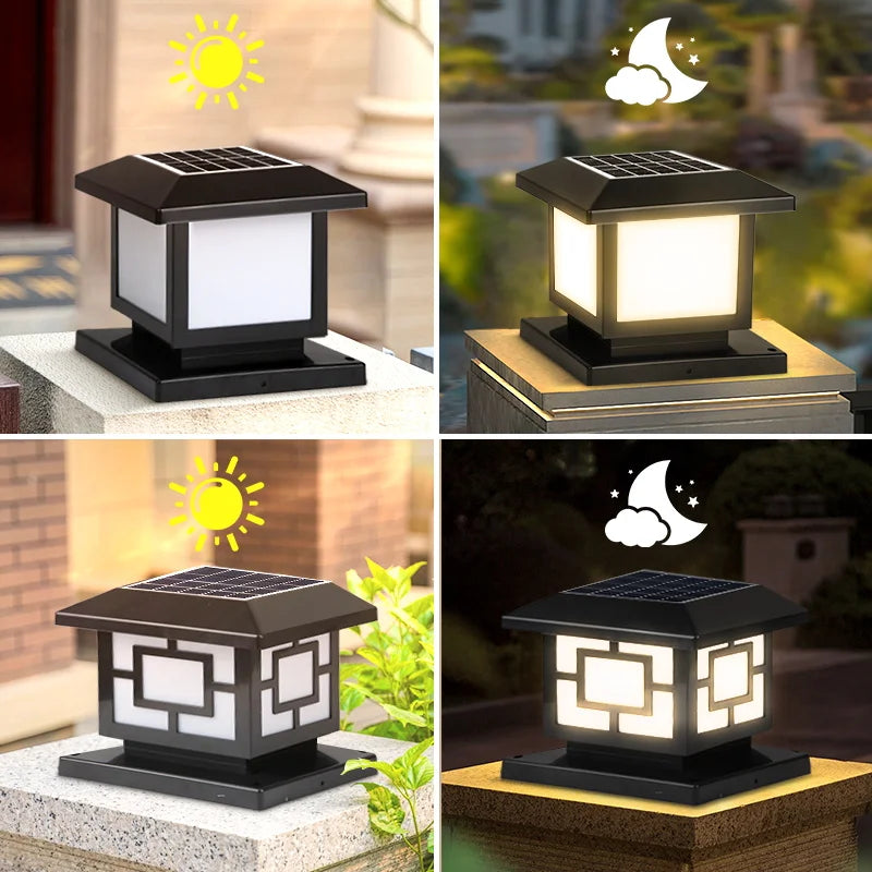 Solar Outdoor LED Column Light: Timed Dimming with Memory Function, Perfect for Garden and Patio Illumination