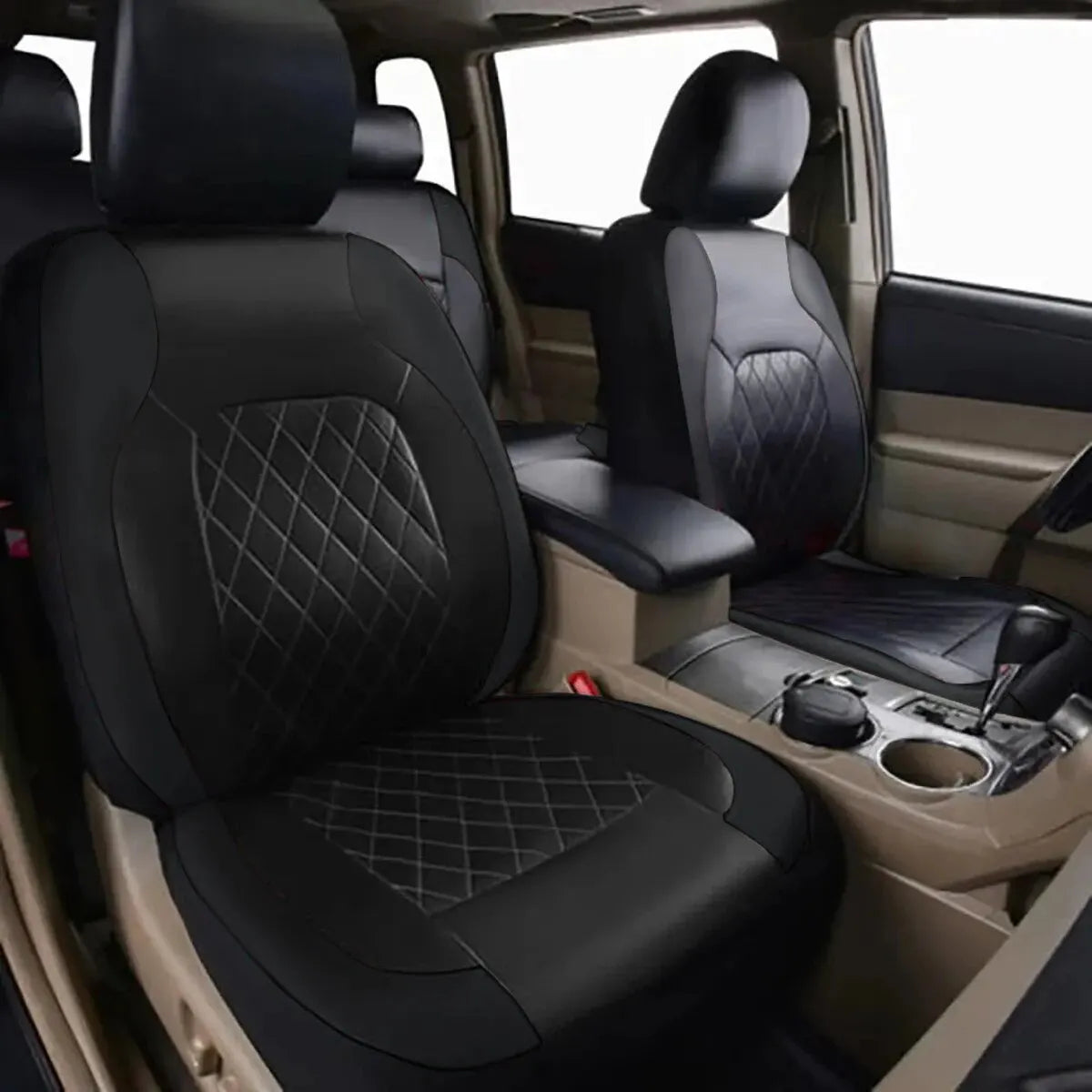 All-Season Quilted PU Leather Car Seat Covers – Full Coverage Waterproof Seat Protectors for Sedans, SUVs, and Trucks