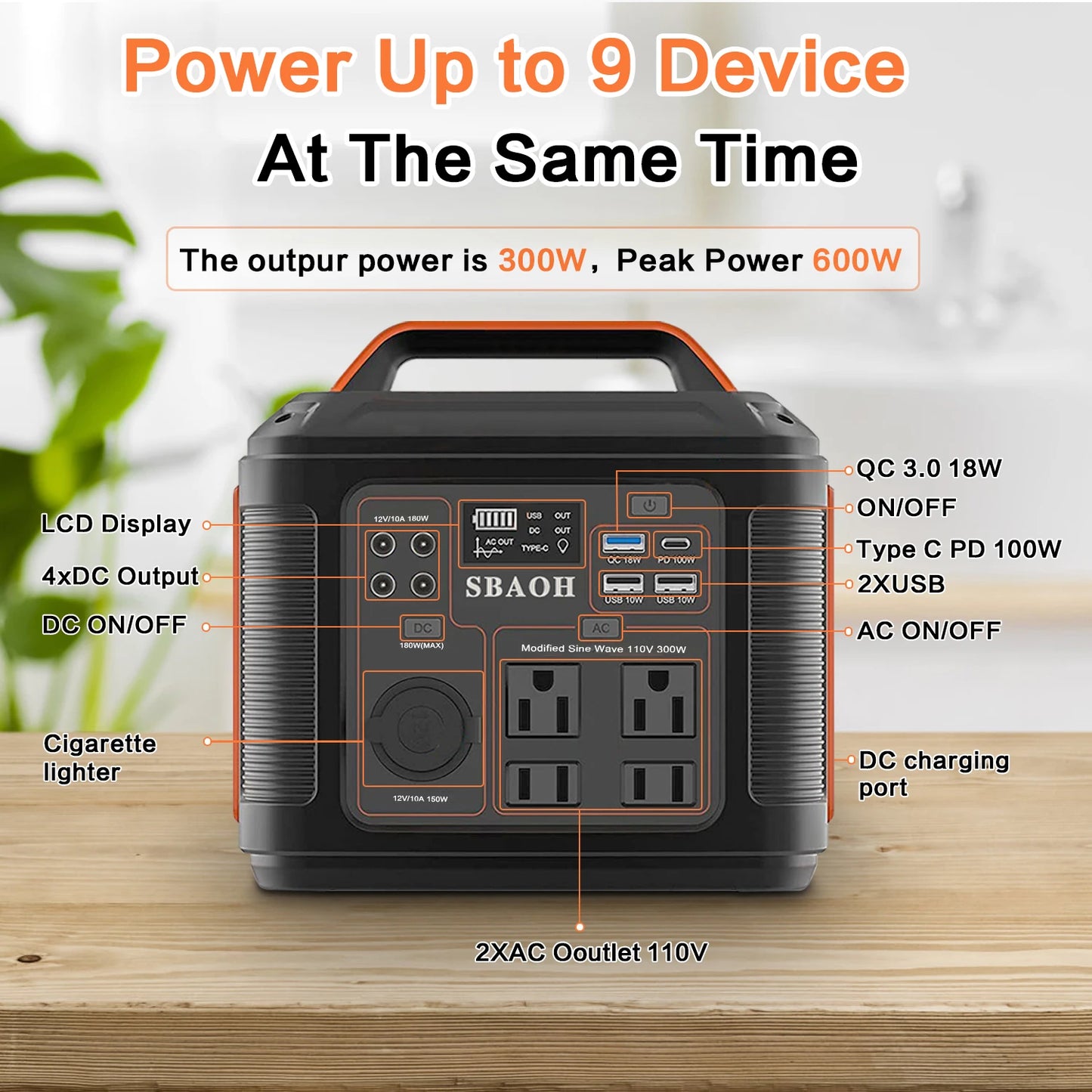 Portable Power Station 300W – 296Wh Solar Generator with AC/DC Outlets, Quick Charge & LED Flashlight