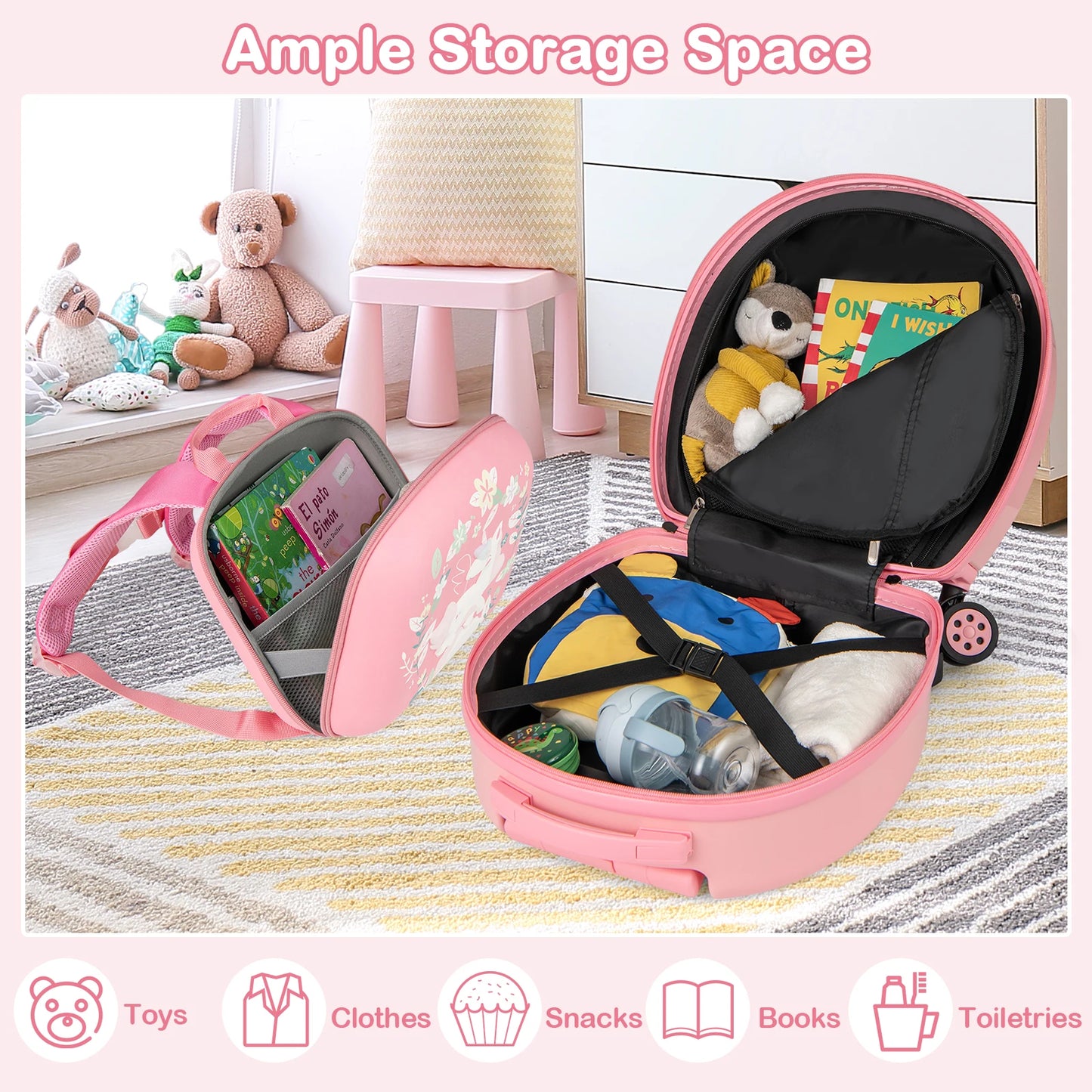 4-Piece Kids’ Luggage Set – 14" Hardside Carry-On Spinner with Backpack, Lunch Bag & Neck Pillow