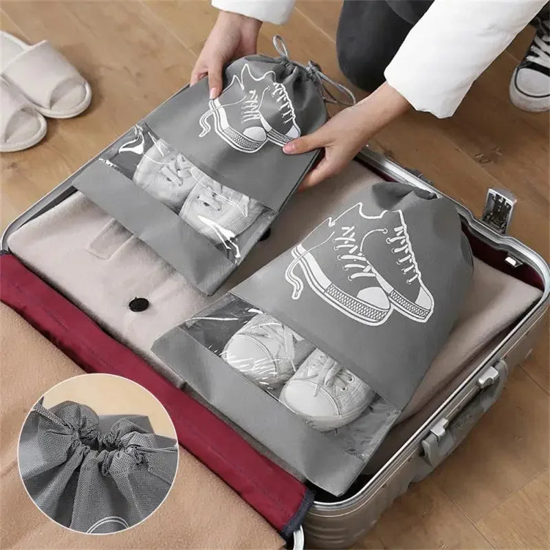 5/10pcs Non-Woven Shoe Storage Bags – Portable Waterproof Travel Organizer with Drawstring for Closet & Luggage