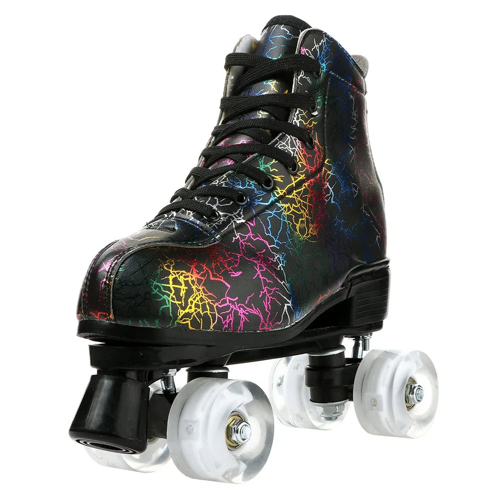 š¼ Zebra Print High-Top Quad Roller Skates ā Flash Wheel Skating Shoes for Adults & Teens
