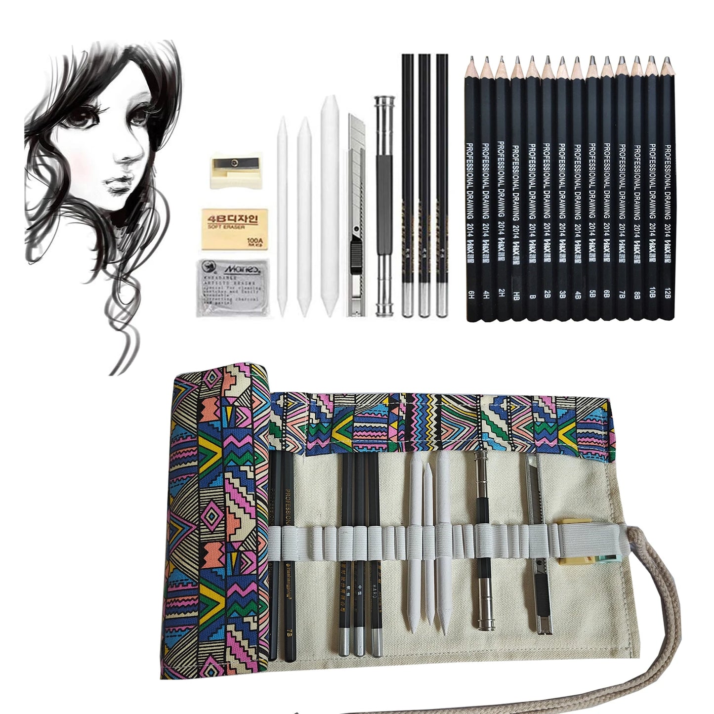 26/30/38pcs Professional Drawing Pencil Set – Graphite, Charcoal & Blending Tools | Art Kit Gift for Beginners & Artists