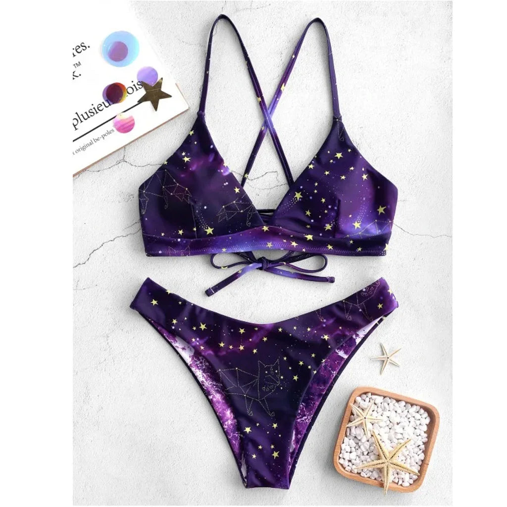 Starry Sky Reversible Bikini Set – Sexy Micro Thong Two-Piece Swimsuit for Summer Beach Vibes