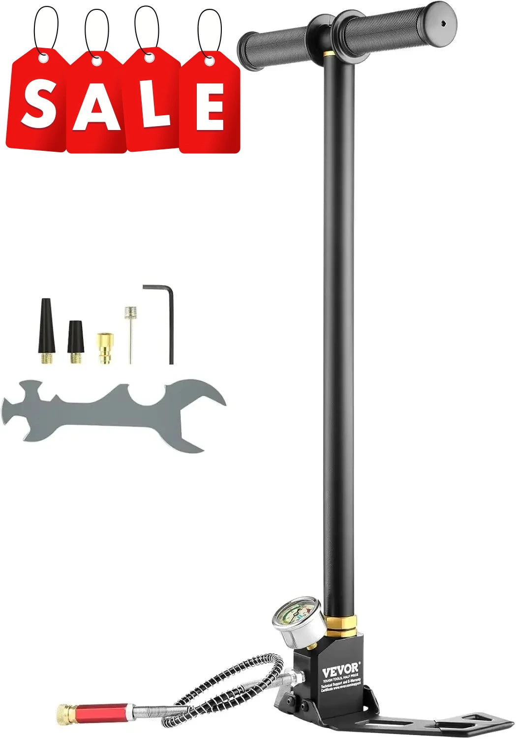 4500 PSI High-Pressure Hand Pump – 3-Stage PCP Airgun Stirrup Pump for Air Rifles (30MPa), Black