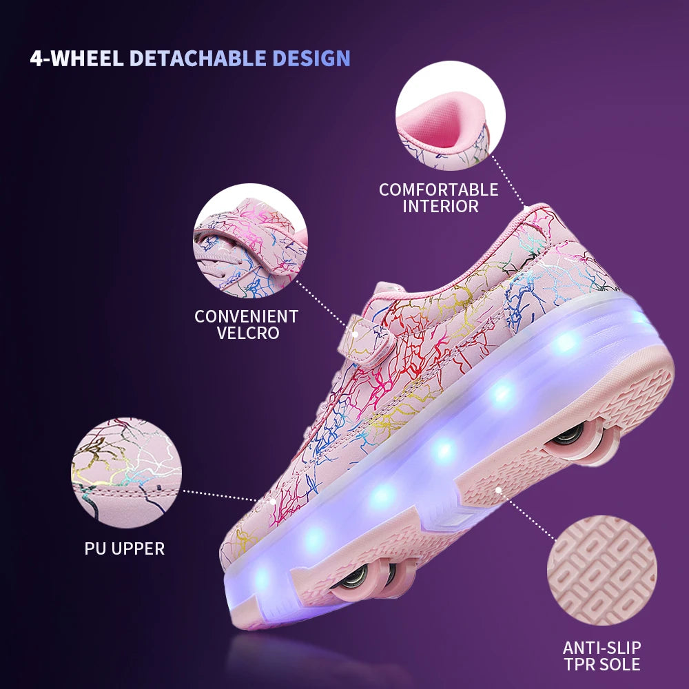 πΌ 4-Wheel Dual-Use Roller Skates Sneakers β Detachable Wheels | Speed Skates for Boys & Girls | Stylish Sports Shoes with Hidden Wheels