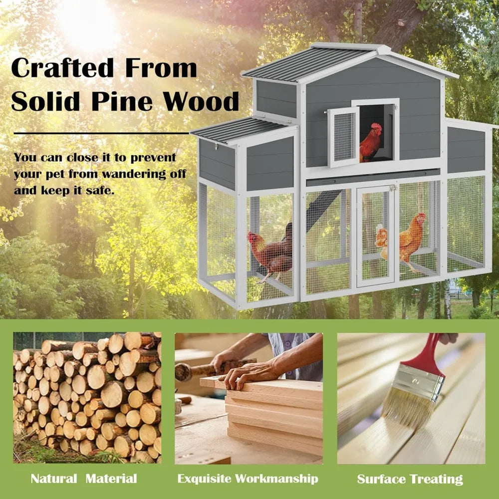Wooden Chicken Coop for 2–6 Chickens – Outdoor Hen House with Run, 2 Nesting Boxes & Weatherproof Roof