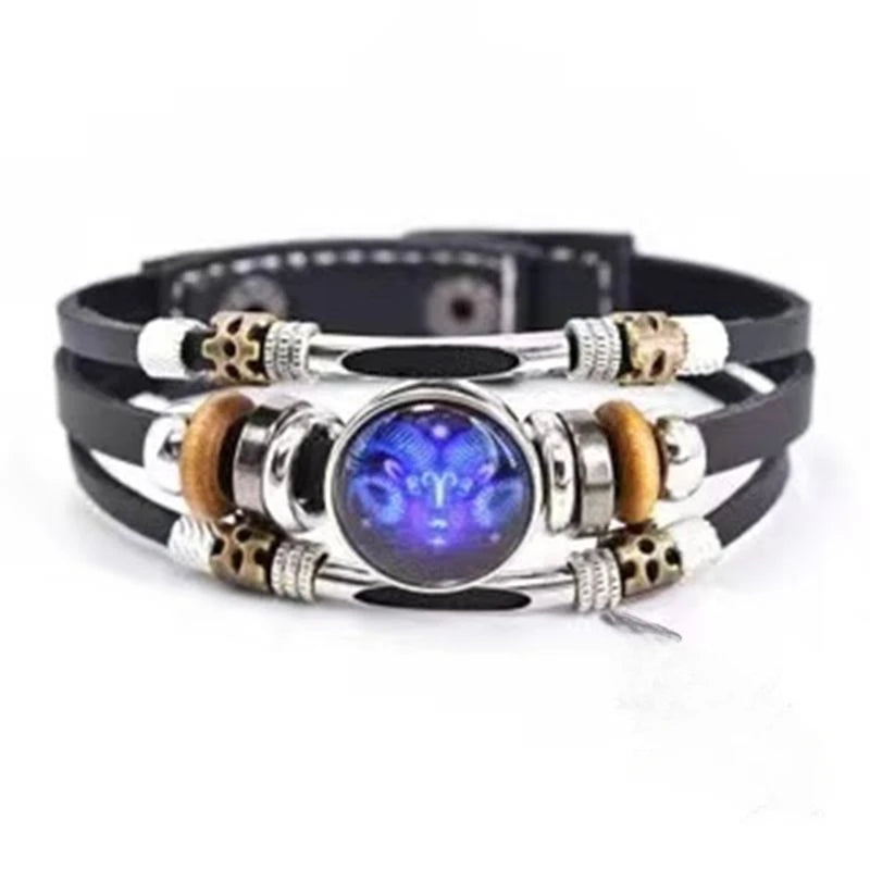 Glow-in-the-Dark Zodiac Bracelet with Retro Beaded Style for Him & Her
