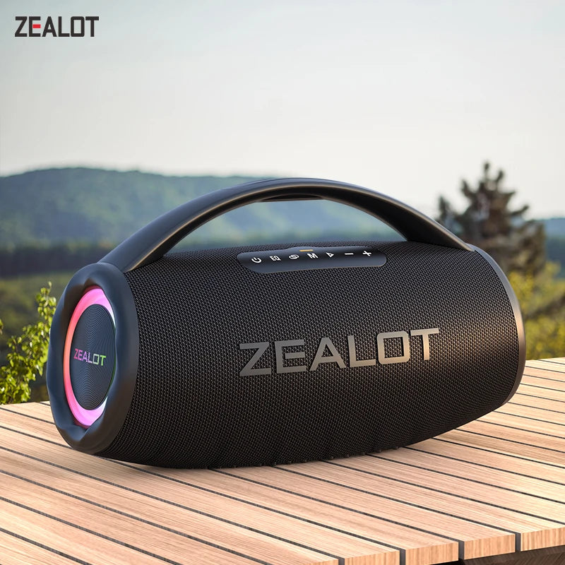 Zealot S97 80W Bluetooth Speaker – Portable Wireless Subwoofer with RGB Lights, Waterproof, 360° Stereo Surround, TWS & FM Radio