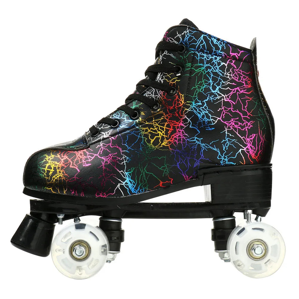 š¼ Zebra Print High-Top Quad Roller Skates ā Flash Wheel Skating Shoes for Adults & Teens