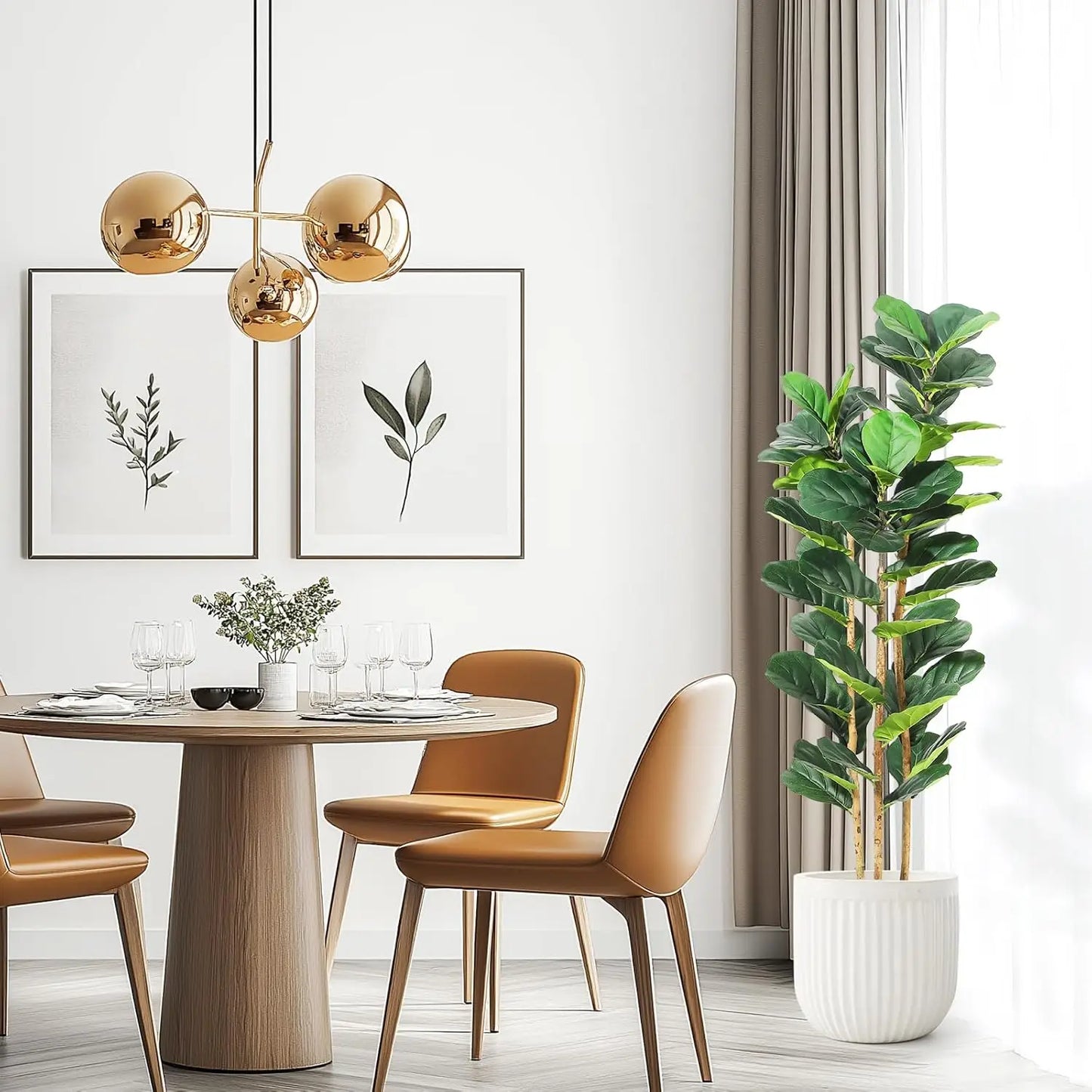 Lush & Lively: 5FT Faux Fiddle Leaf Tree with Modern White Pot