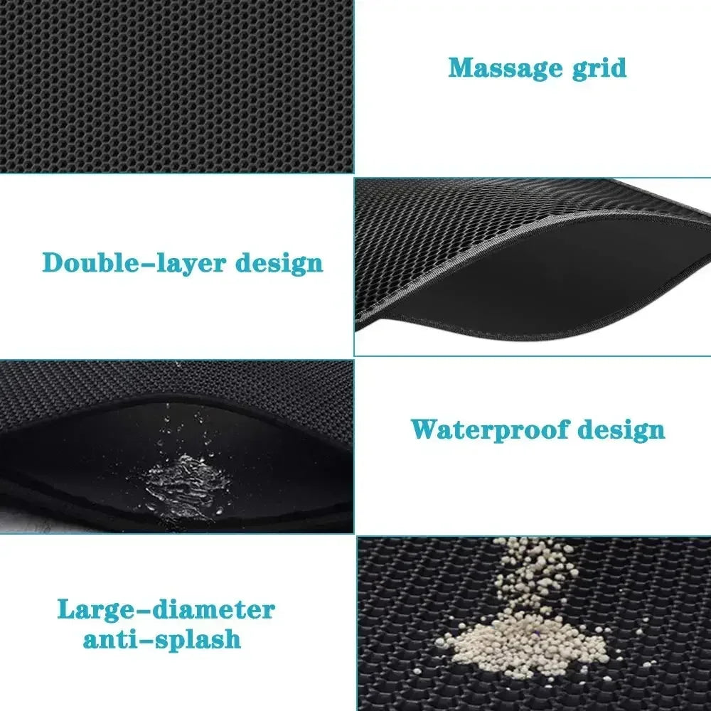 90x60CM Double-Layer Waterproof Cat Litter Mat – Non-Slip, Washable Pet Toilet Mat for Litter Box Cleanup