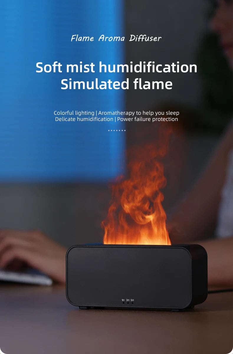 Mini Flame Aromatherapy Diffuser – LED Light Humidifier with Timer, Cool Mist & Scent Therapy for Home or Office
