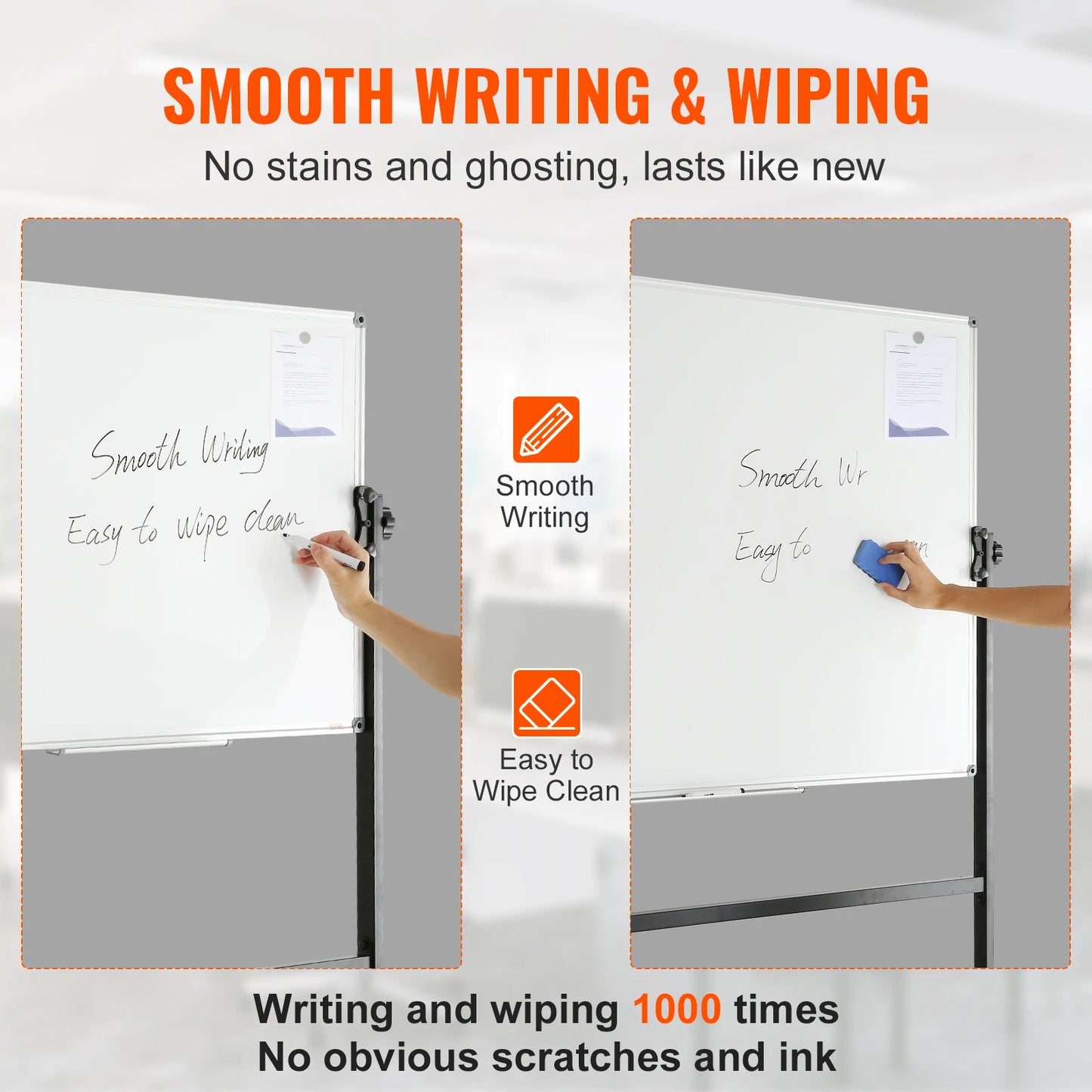 48x32" Rolling Double-Sided Magnetic Whiteboard – Mobile Dry Erase Board with 360° Reversible & Height Adjustable Frame